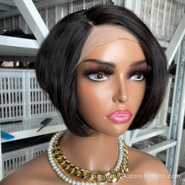 double drawn grade pixie curls virgin bob packet high quality bone straight cuticle aligned  bundles human hair wigs lace front